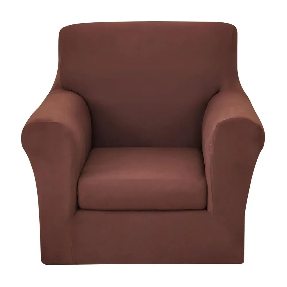 2 Piece Stretch Armchair Slipcover with Separate Chair Cushion Cover (Chocolate)